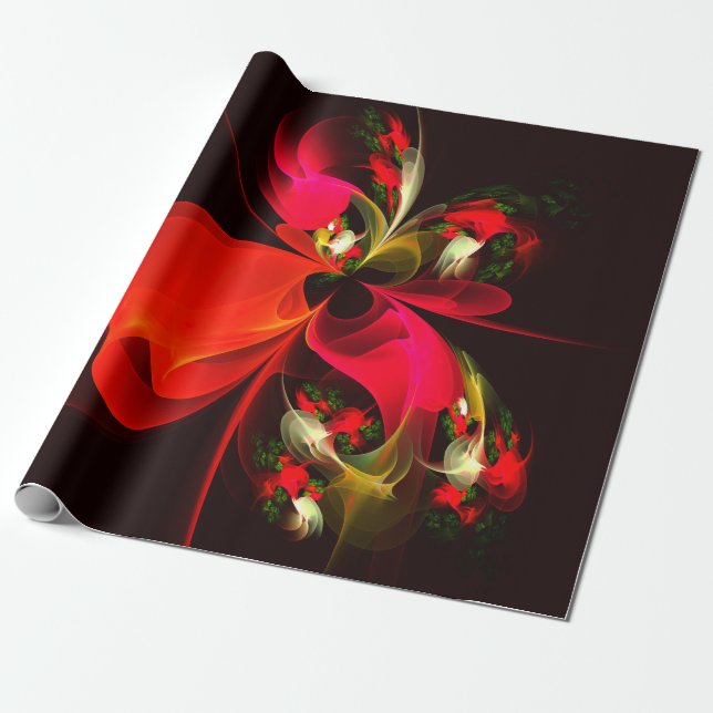 Papel De Regalo Patrón de arte abstracto rojo verde floral moderno (Desenrollado)