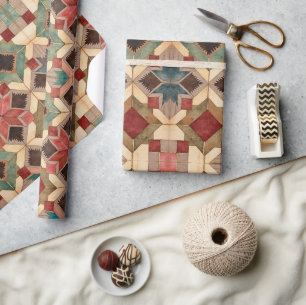 Papel De Regalo patrón de arte de bloque de colcha geométrica vint