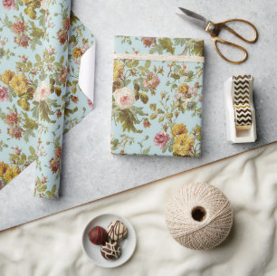 Papel De Regalo Patrón de arte de flores rosa rosadas de estilo vi
