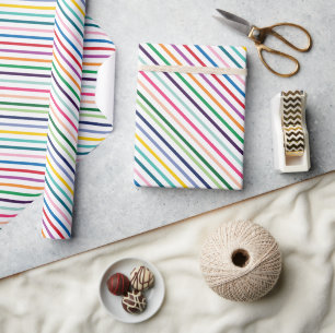 Papel De Regalo Patrón de arte de franja colorida sobre blanco cru
