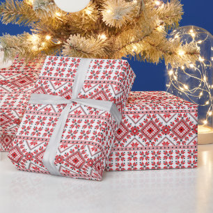 Papel De Regalo Patrón de arte de la franja blanca roja nórdica