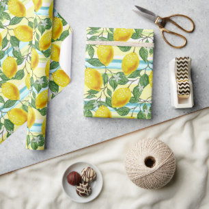 Papel De Regalo Patrón de arte de limón de verano mediterráneo