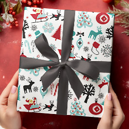 Papel De Regalo Patrón de arte de pinos de renos de Santa Claus Sl