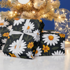 Papel De Regalo Patrón de arte floral de margaritas blancas y amar
