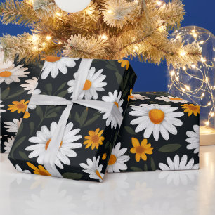 Papel De Regalo Patrón de arte floral de margaritas blancas y amar