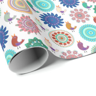 Papel De Regalo Patrón de arte folclórico canto Bird and Mandala