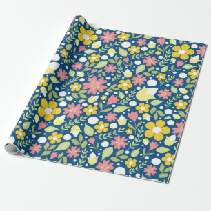 Papel De Regalo Patrón de arte folclórico floral azul