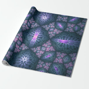 Papel De Regalo Patrón de arte fractal 3D turquesa púrpura rosa