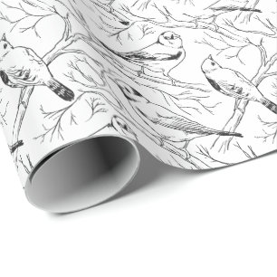 Papel De Regalo Patrón de arte lineal de aves norteamericanas mini