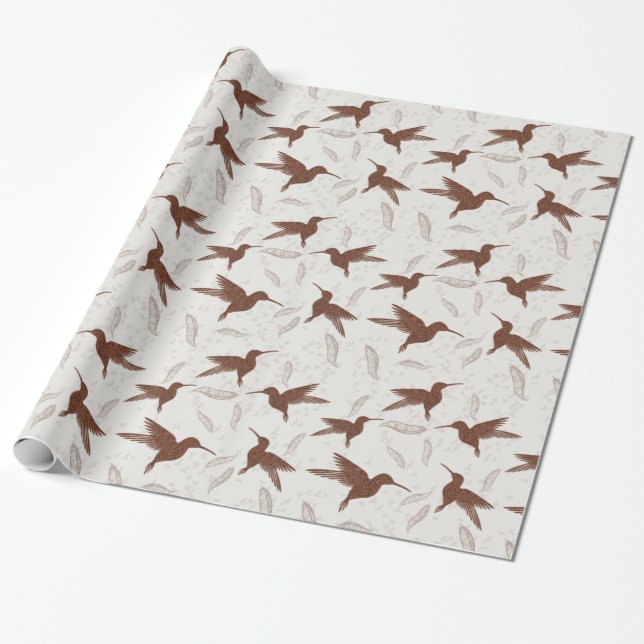 Papel De Regalo Patrón de aves doradas de Colibri (Desenrollado)