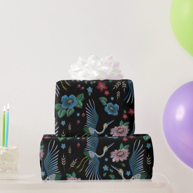 Papel De Regalo Patrón de aves y flores de gránulos (Regalos de fiesta)