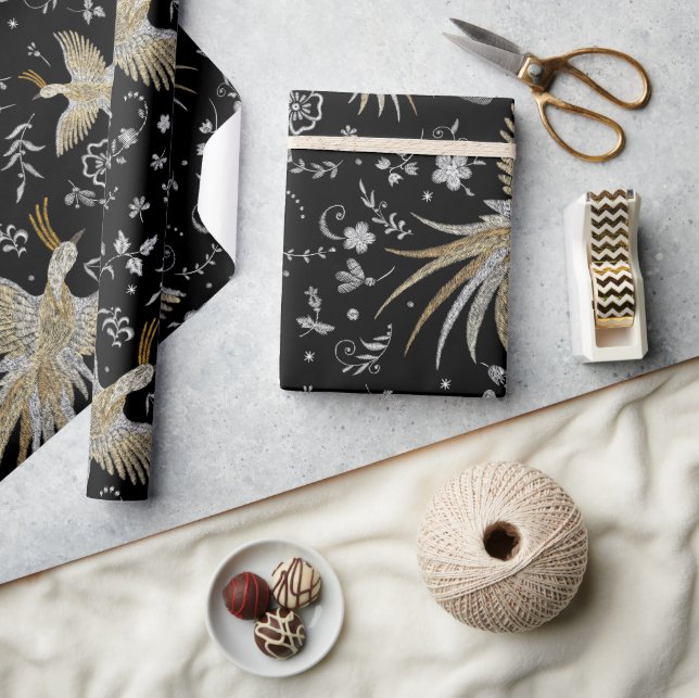 Papel De Regalo Patrón de aves y flores de gránulos (Artesanía)