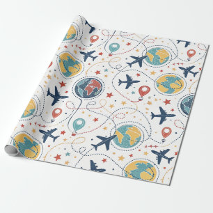 Papel De Regalo Patrón de aviación de viaje global (1)