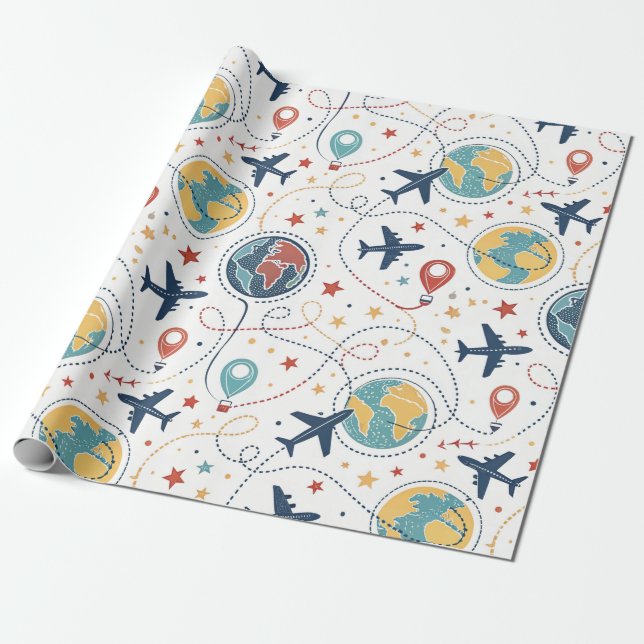 Papel De Regalo Patrón de aviación de viaje global (1) (Desenrollado)