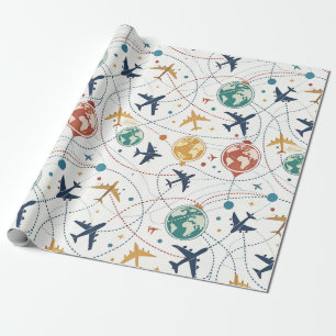 Papel De Regalo Patrón de aviación de viaje global (2)