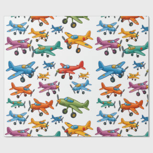 Papel De Regalo Patrón de Aviones Antiguos Coloridos – Aviación Re