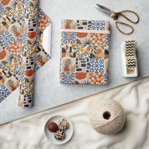 Papel De Regalo Patrón de azulejos boho mediterráneo