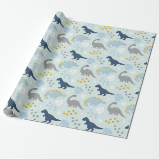 Papel De Regalo Patrón de Baby Shower de dinosaurios de Cuadros Az
