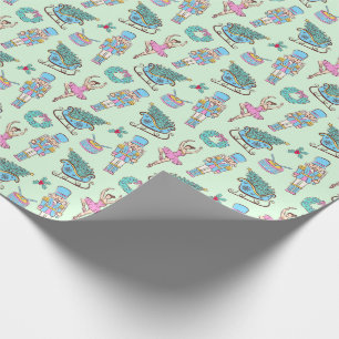 Papel De Regalo Patrón de Bailarina Cascanueces Navideña Verde