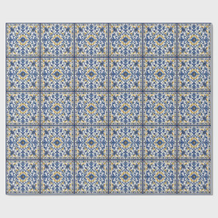 Papel De Regalo Patrón de Baldosa Azul Mediterráneo   Cerámica Ita