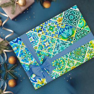 Papel De Regalo Patrón de Baldosa Siciliana de Talavera Acuática R