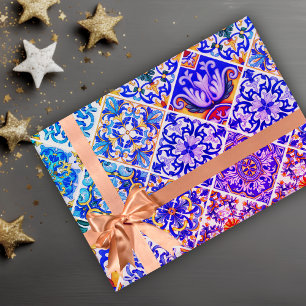 Papel De Regalo Patrón de baldosas azules púrpura sicilianas medit