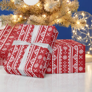 Papel De Regalo Patrón de baldosas de copo de nieve blanco rojo na