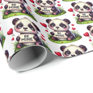 Papel De Regalo Patrón de baldosas de oso panda de San Valentín li