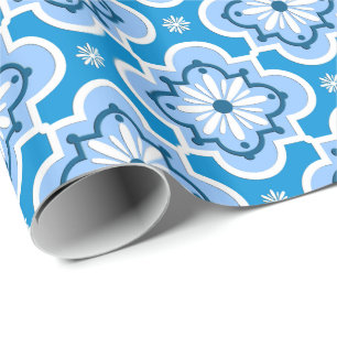 Papel De Regalo Patrón de baldosas marroquí - Azul y blanco