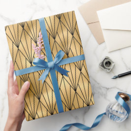 Papel De Regalo Patrón de baldosas negras de oro Art Deco