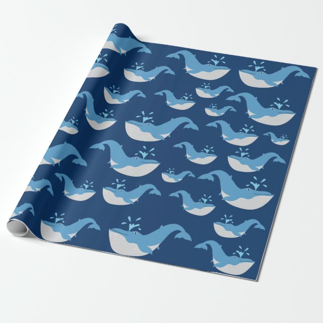 Papel De Regalo Patrón de ballena de océano azul profundo (Desenrollado)