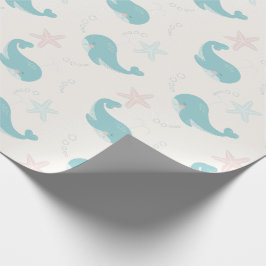 Papel De Regalo Patrón de ballena y pez estrella Crema blanca