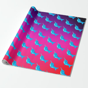 Papel De Regalo Patrón de ballenas azul personalizado en azul mari
