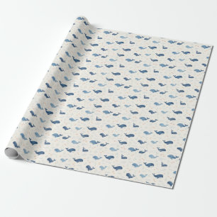 Papel De Regalo Patrón de ballenas azules con pequeñas estrellas
