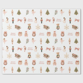 Papel De Regalo Patrón de ballet de cascanueces con acuarela rosa