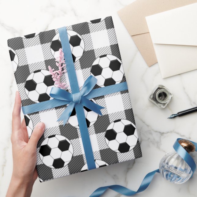 Papel De Regalo Patrón de baloncesto de fútbol en blanco y gris ne (Regalar)