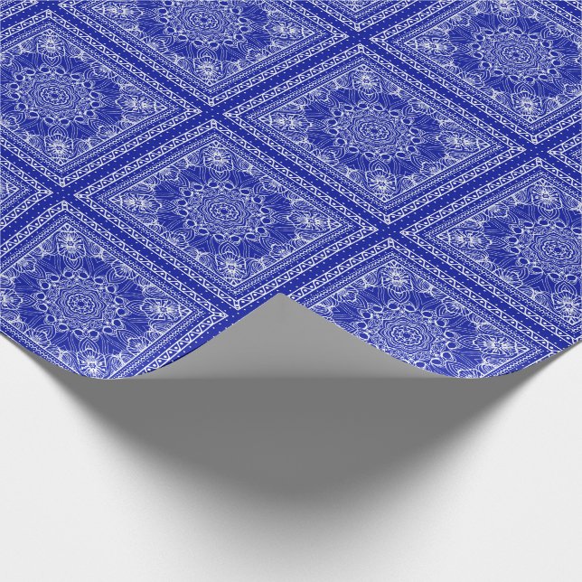 Papel De Regalo patrón de bandana azul y blanca (Esquina)