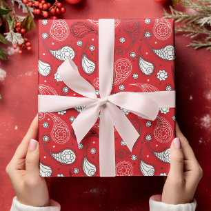 Papel De Regalo Patrón de bandana de paisley rojo y blanco persona