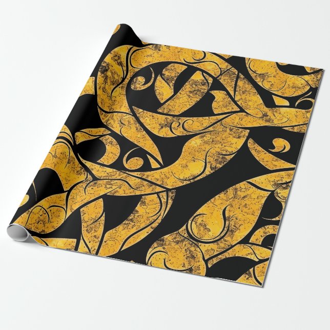 Papel De Regalo Patrón de Batik amarillo y negro (Desenrollado)