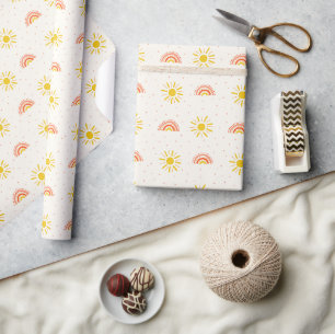 Papel De Regalo Patrón de bebé lindo arcoíris y sol boho