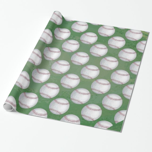 Papel De Regalo Patrón de béisbol en verde (Desenrollado)