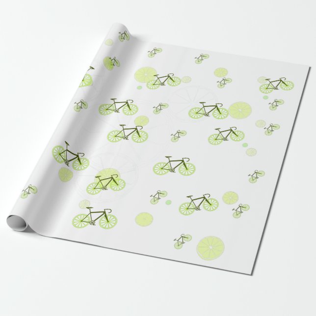 Papel De Regalo patrón de bicicleta de limón verde (Desenrollado)