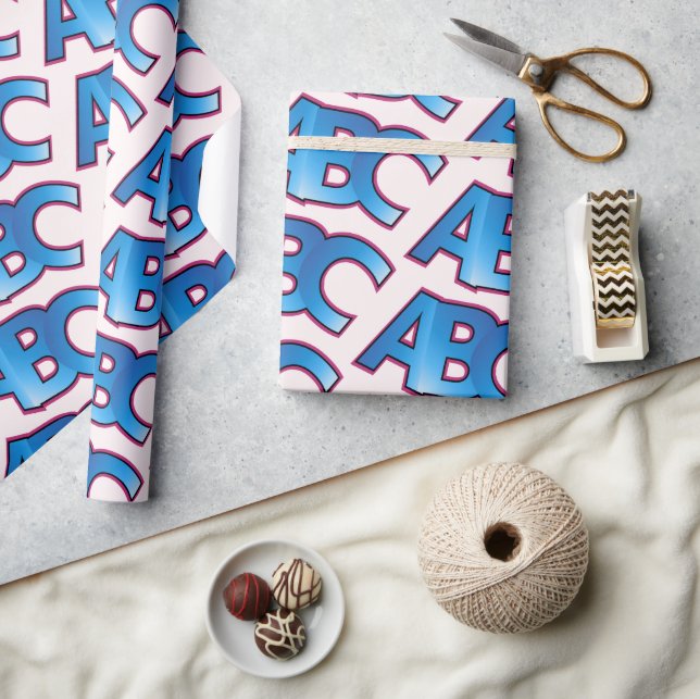 Papel De Regalo Patrón de bloque alfabético ABC azul (Artesanía)