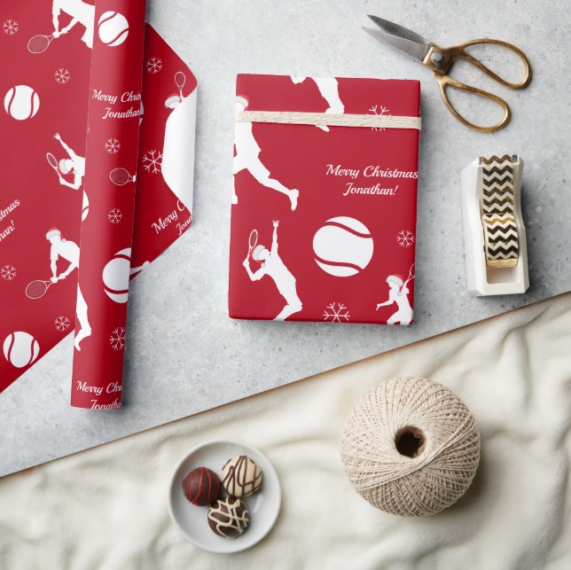 Papel De Regalo Patrón de bola del jugador de tenis Santa Nombre d (Artesanía)