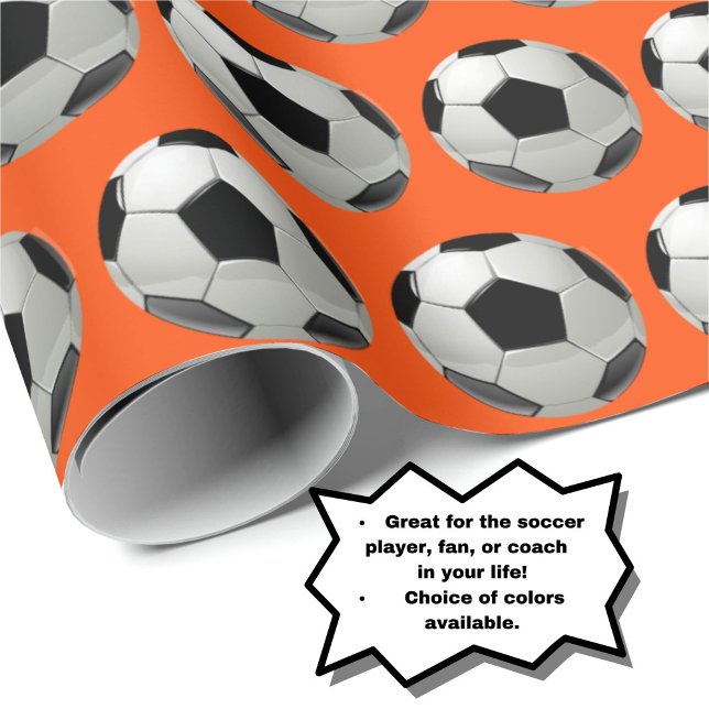 Papel De Regalo Patrón de bolas de fútbol divertidas en Naranja (Personalize your gift with this fun soccer ball pattern on orange wrapping paper!)