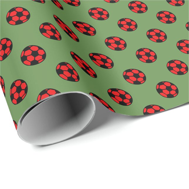 Papel De Regalo Patrón de bolas de fútbol rojo (Esquina del rollo)