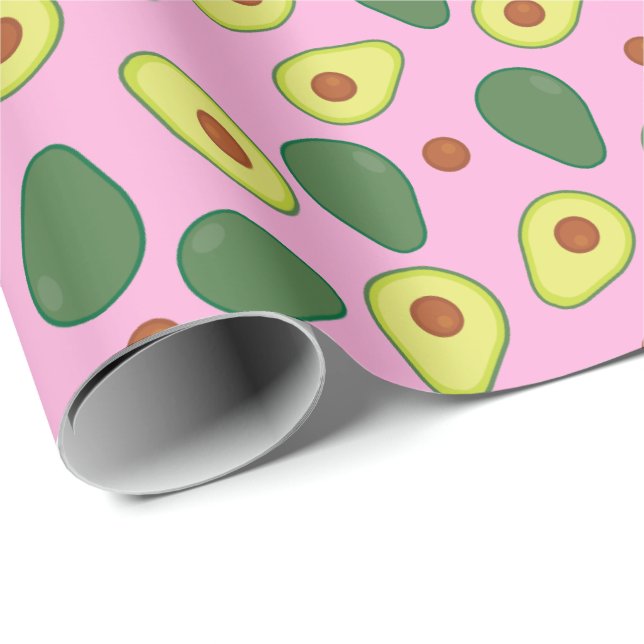 Papel De Regalo Patrón de bonito aguacate de moda rosa y verde (Esquina del rollo)
