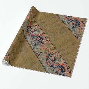 Papel De Regalo Patrón de bordado en seda de dragón chino antiguo