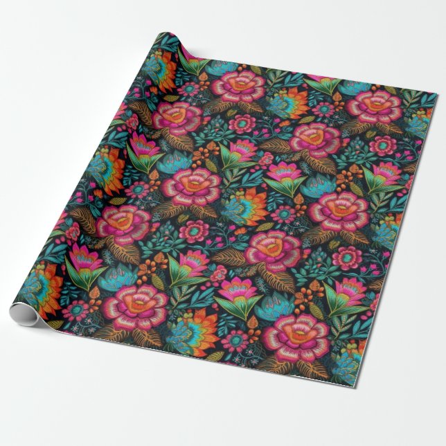 Papel De Regalo Patrón de bordado floral (Desenrollado)