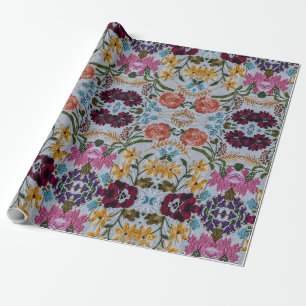 Papel De Regalo Patrón de bordado floral con bonitas flores